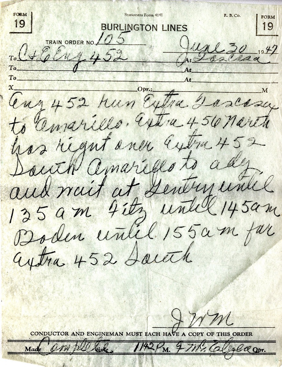 1947 train order document